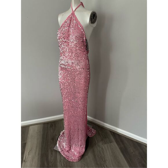 NWT Retrofete Sequin Halter Maxi Gown Dress Pink Medium $695 - Picture 8 of 11